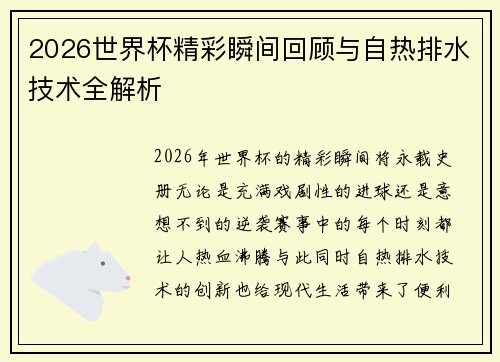 2026世界杯精彩瞬间回顾与自热排水技术全解析